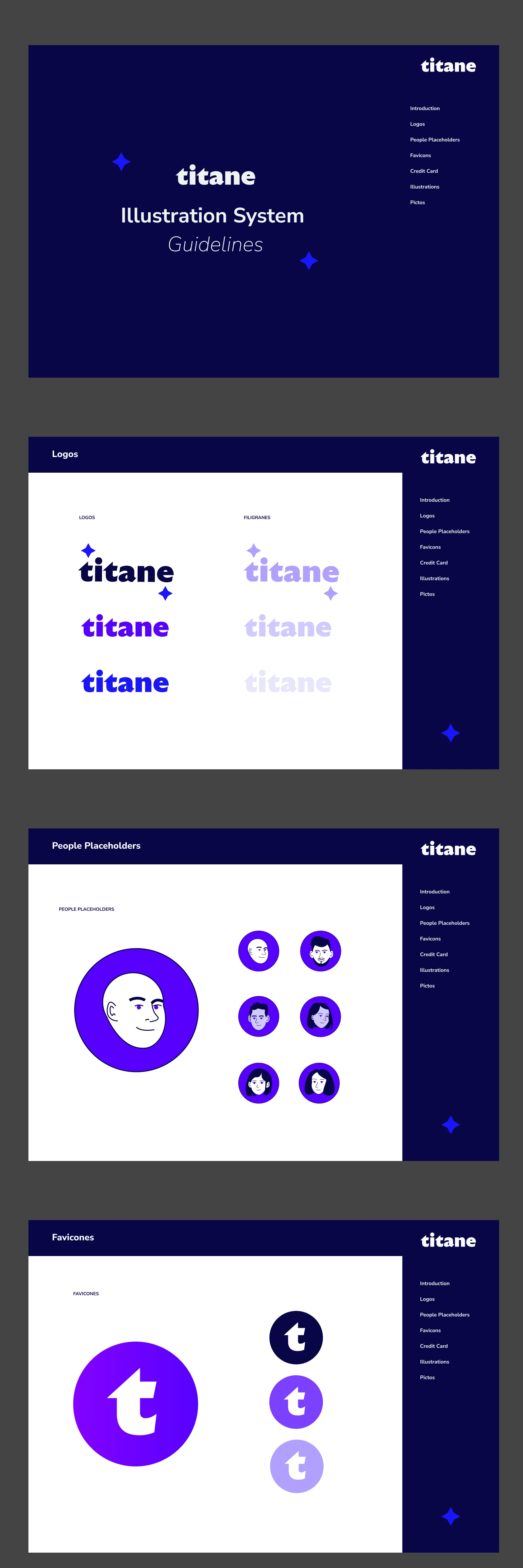 Systeme d'illustration Titane : logos, filigranes, avatars placeholder et favicons